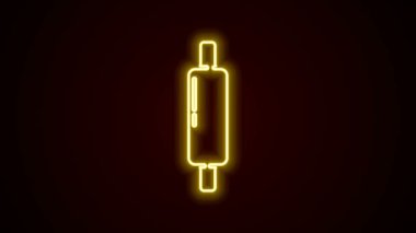 Parlayan neon hattı Rolling Pin simgesi siyah arkaplanda izole edildi. 4K Video hareketli grafik canlandırması