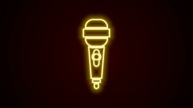 Parlayan neon hattı mikrofon simgesi siyah arkaplanda izole edildi. Radyodaki mikrofondan. Sözcü işareti. 4K Video hareketli grafik canlandırması