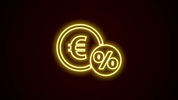 Gloeiende neon lijn Geld munt met procent pictogram geïsoleerd op zwarte achtergrond. Cash Banking valutateken. 4K Video motion grafische animatie — Stockvideo