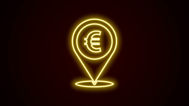 Gloeiende neon lijn Cash locatie pin pictogram geïsoleerd op zwarte achtergrond. Pointer en euro symbool. Geld locatie. Bedrijfs- en investeringsconcept. 4K Video motion grafische animatie — Stockvideo