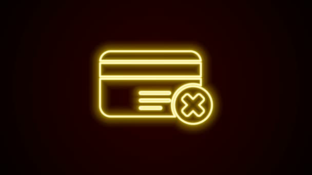 Leuchtende Leuchtschrift Kreditkarte entfernen Symbol isoliert auf schwarzem Hintergrund. Online-Zahlung. Barabhebungen. Finanzgeschäfte. Einkaufsschild. 4K Video Motion Grafik Animation — Stockvideo