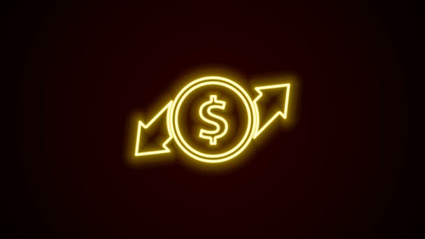 Gloeiende neon lijn Financiële groei en dollar munt pictogram geïsoleerd op zwarte achtergrond. Toenemende inkomsten. 4K Video motion grafische animatie — Stockvideo