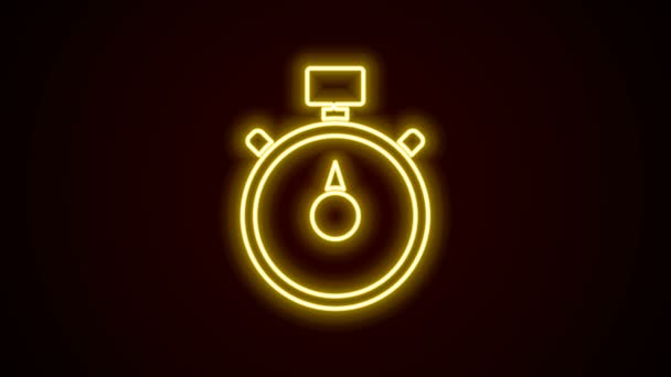 Glowing neon line Stopwatch icon isolated on black background. Time timer sign. Chronometer sign. 4K Video motion graphic animation — Stock Video