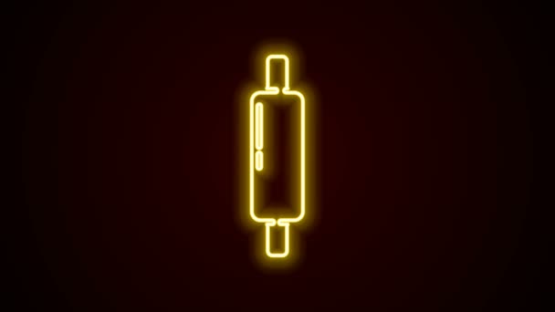 Ragyogó neon vonal Rolling pin ikon elszigetelt fekete háttérrel. 4K Videó mozgás grafikus animáció — Stock videók