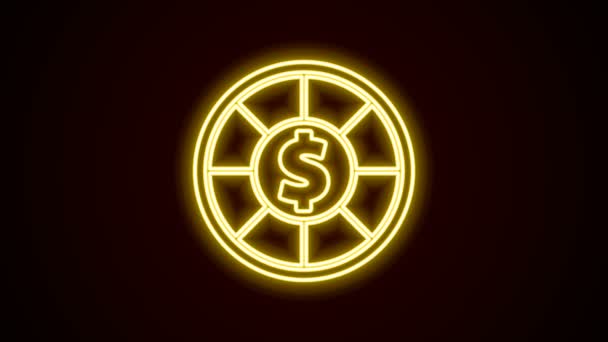 Gloeiende neon lijn Casino chips pictogram geïsoleerd op zwarte achtergrond. Casino gokken. 4K Video motion grafische animatie — Stockvideo