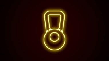 Parlayan neon çizgisi Kettlebell simgesi siyah arkaplanda izole edildi. Spor malzemeleri. 4K Video hareketli grafik canlandırması