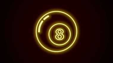 Parlayan neon hattı bilardo topu ikonu siyah arka planda izole edildi. 4K Video hareketli grafik canlandırması