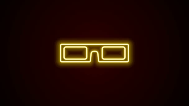 Сяюча неонова лінія Піктограма окулярів кіно ізольована на чорному тлі. 4K Відео рух графічна анімація — стокове відео