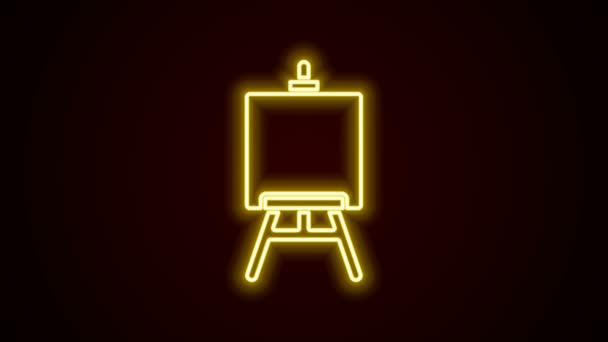 Parlayan neon çizgisi ahşap sehpa ya da siyah arka planda izole edilmiş resim tahtası simgesi. 4K Video hareketli grafik canlandırması — Stok video