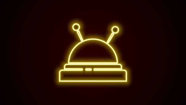 Leuchtende Neon-Linie Nadelbett und Nadeln Symbol isoliert auf schwarzem Hintergrund. Handarbeit und Nähen Thema. 4K Video Motion Grafik Animation — Stockvideo