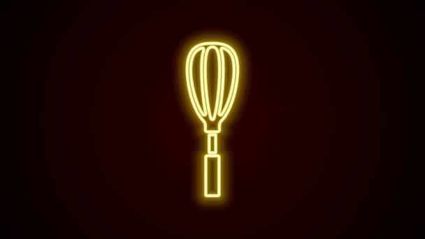 发光的霓虹灯线厨房威士忌图标孤立在黑色背景。炊具，打蛋器。餐具的标志。食物混合符号。4K视频运动图形动画 — 图库视频影像