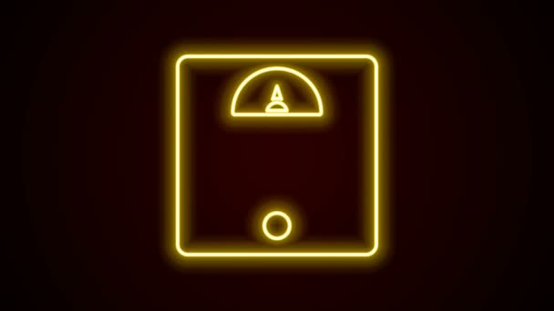 Glödande neon linje Badrumsskalor ikon isolerad på svart bakgrund. Viktmått Utrustning. Vikt skala fitness sport koncept. 4K Video motion grafisk animation — Stockvideo