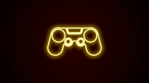 Светящаяся неоновая линия иконка Gamepad выделена на черном фоне. Игровой контроллер. Видеографическая анимация 4K — стоковое видео