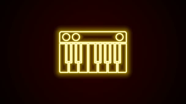 Сяюча неонова лінія Музичний синтезатор ізольовано на чорному тлі. Електронне піаніно. 4K Відео рух графічна анімація — стокове відео