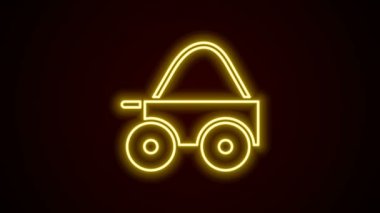 Siyah arka planda saman ikonu olan parlayan neon şeritli dört teker arabası. 4K Video hareketli grafik canlandırması