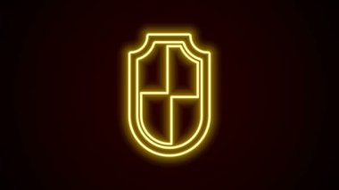 Parlayan neon çizgi simgesi siyah arkaplanda izole edildi. Gardiyan. Güvenlik, güvenlik, koruma, gizlilik kavramı. 4K Video hareketli grafik canlandırması