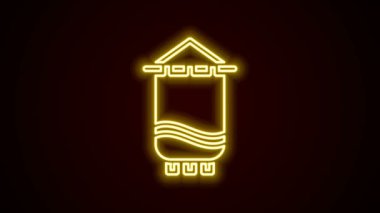 Parlayan neon hattı Ortaçağ bayrağı simgesi siyah arkaplanda izole edildi. Bir kral ya da kraliçe tarafından yönetilen ülke, devlet ya da bölge. 4K Video hareketli grafik canlandırması