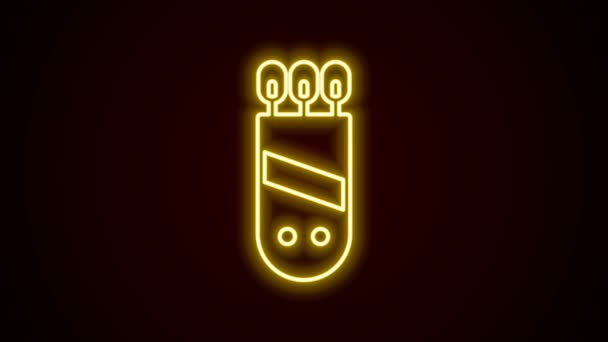 Zářící neonová čára Toulec s ikonou šipek izolovaných na černém pozadí. Grafická animace pohybu videa 4K — Stock video