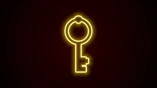 Светящаяся неоновая линия Значок старого ключа выделен на черном фоне. Видеографическая анимация 4K — стоковое видео
