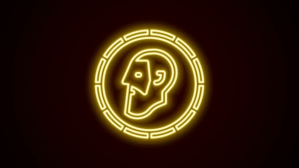 Línea de neón brillante Icono de moneda antigua aislado sobre fondo negro. Animación gráfica de vídeo 4K — Vídeos de Stock