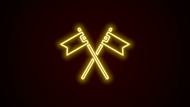 Zářící neonová čára Křížená středověká vlajka ikona izolovaná na černém pozadí. Země, stát nebo území ovládané králem nebo královnou. Grafická animace pohybu videa 4K — Stock video
