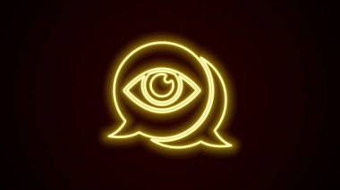 Parlayan neon çizgisi göz tarama simgesi siyah arkaplanda izole edildi. Göz taraması yapılıyor. Güvenlik kontrol sembolü. Siber göz işareti. 4K Video hareketli grafik canlandırması