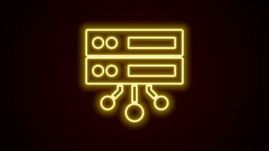 Parlayan neon hattı Sunucu, Data, Web sunucu simgesi siyah arkaplanda izole edildi. 4K Video hareketli grafik canlandırması