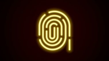 Parlayan neon çizgisi parmak izi simgesi siyah arkaplanda izole edildi. Kimlik uygulaması simgesi. Kimlik işareti. Kimliğe dokun. 4K Video hareketli grafik canlandırması