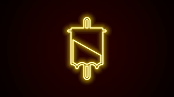 Glowing neon line Medieval flag icon isolated on black background. Country, state, or territory ruled by a king or queen. 4K Video motion graphic animation — Stock Video