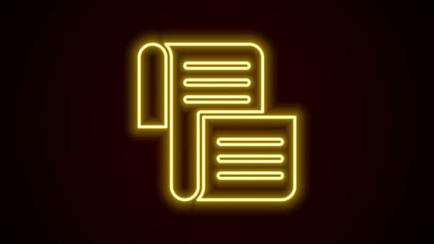 Ragyogó neon vonal Rendelet, papír, pergamen, tekercs ikon elszigetelt fekete alapon. 4K Videó mozgás grafikus animáció — Stock videók