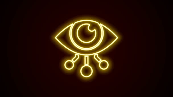 Светящийся значок сканирования глаз неоновой линии, выделенный на черном фоне. Сканирующий глаз. Символ проверки безопасности. Знак кибер-глаза. Видеографическая анимация 4K — стоковое видео