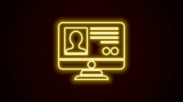 Glowing neon line Create account screen icon isolated on black background. 4K Video motion graphic animation — Stock Video