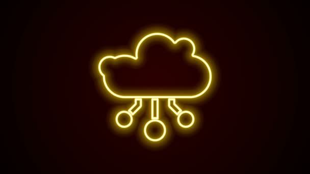 Gloeiende neon lijn Internet van dingen pictogram geïsoleerd op zwarte achtergrond. Cloud computing ontwerp concept. Digitale netwerkverbinding. 4K Video motion grafische animatie — Stockvideo