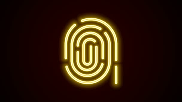Icono de huella dactilar de línea de neón brillante aislado sobre fondo negro. Icono de aplicación ID. Signo de identificación. Touch id. Animación gráfica de vídeo 4K — Vídeos de Stock