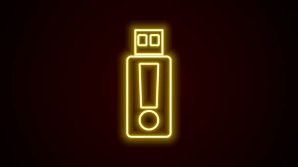 Zářící neonová linka USB flash disk ikona izolované na černém pozadí. Grafická animace pohybu videa 4K — Stock video