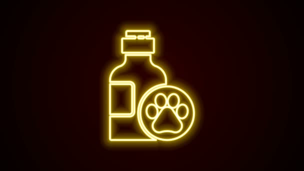 Parlayan neon hattı, siyah arka planda izole edilmiş evcil hayvan şampuanı ikonu. Evcil hayvan bakım işareti. Köpek temizleme sembolü. 4K Video hareketli grafik canlandırması — Stok video