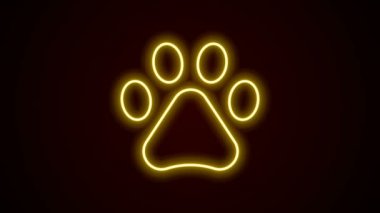 Parlayan neon çizgisi Paw yazdırma simgesi siyah arkaplanda izole edildi. Köpek ya da kedi pençesi izi. Hayvan izleri. 4K Video hareketli grafik canlandırması