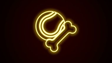 Parlayan neon hattı Evcil Oyuncaklar, siyah arka planda izole edilmiş kemik kauçuğu ve top ikonu. 4K Video hareketli grafik canlandırması