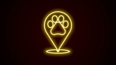 Siyah arka planda izole edilmiş hayvan ikonu için veterinerlik, klinik ya da evcil hayvan dükkanı olan parlak neon hattı haritası. Veteriner ya da veteriner kliniği. 4K Video hareketli grafik canlandırması