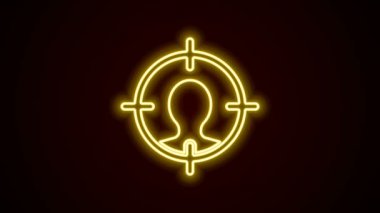 Parlayan neon hattı kafa avlama ikonu siyah arka planda izole edildi. İş hedefi ya da İstihdam tabelası. İş için insan kaynakları ve adam toplama. 4K Video hareketli grafik canlandırması