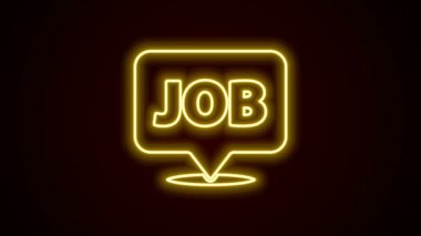 Siyah arkaplanda görev simgesi izole edilmiş parlak neon hattı konuşma balonu. İşe alım ya da seçim konsepti. Çalışanları ve işi ara. 4K Video hareketli grafik canlandırması