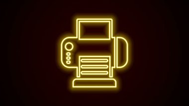 Parlayan neon hattı yazıcı simgesi siyah arkaplanda izole edildi. 4K Video hareketli grafik canlandırması