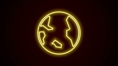 Parlayan neon çizgisi Dünya ikonu siyah arka planda izole edildi. Dünya ya da Dünya işareti. Küresel internet sembolü. Geometrik şekiller. 4K Video hareketli grafik canlandırması