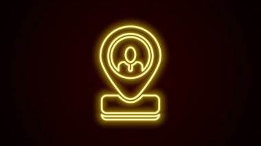 Parlayan neon hattı İşçi konumu simgesi siyah arkaplanda izole edildi. 4K Video hareketli grafik canlandırması