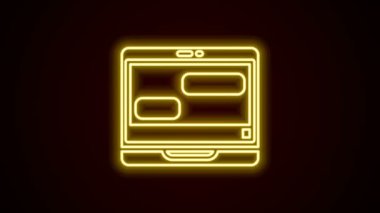 Parlayan neon hattı. Laptop simgesi üzerindeki yeni sohbet mesajları siyah arkaplanda izole edildi. Smartphone sohbet mesajları konuşma baloncukları. 4K Video hareketli grafik canlandırması