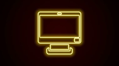 Parlayan neon hattı Bilgisayar monitörü simgesi siyah arkaplanda izole edildi. Elektronik cihaz. Ön manzara. 4K Video hareketli grafik canlandırması