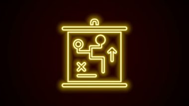 Parlayan neon hattı planlama stratejisi simgesi siyah arkaplanda izole edildi. Bardak düzeni ve taktik. 4K Video hareketli grafik canlandırması