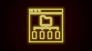Parlayan neon hattı Tarayıcı dosya simgesi siyah arkaplanda izole edildi. 4K Video hareketli grafik canlandırması