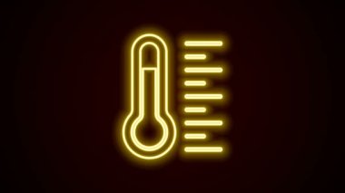 Parlayan neon hattı Meteoroloji termometresi siyah arkaplanda izole edilmiş ikonu ölçüyor. Termometre termometresi sıcak ya da soğuk hava gösteriyor. 4K Video hareketli grafik canlandırması