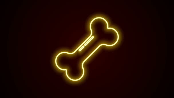 Linea neon incandescente Icona con osso di cane isolato su sfondo nero. Animali domestici simbolo di cibo. Animazione grafica 4K Video motion — Video Stock